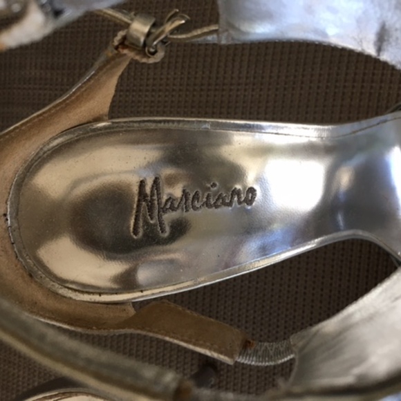 MARCIANO Silver Leather Ankle Cuff Heels - Picture 5 of 11